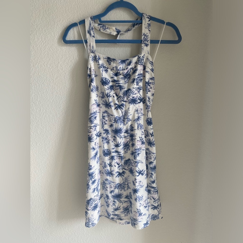 Abercrombie Blue and White Palm Sail Design Halter Dress